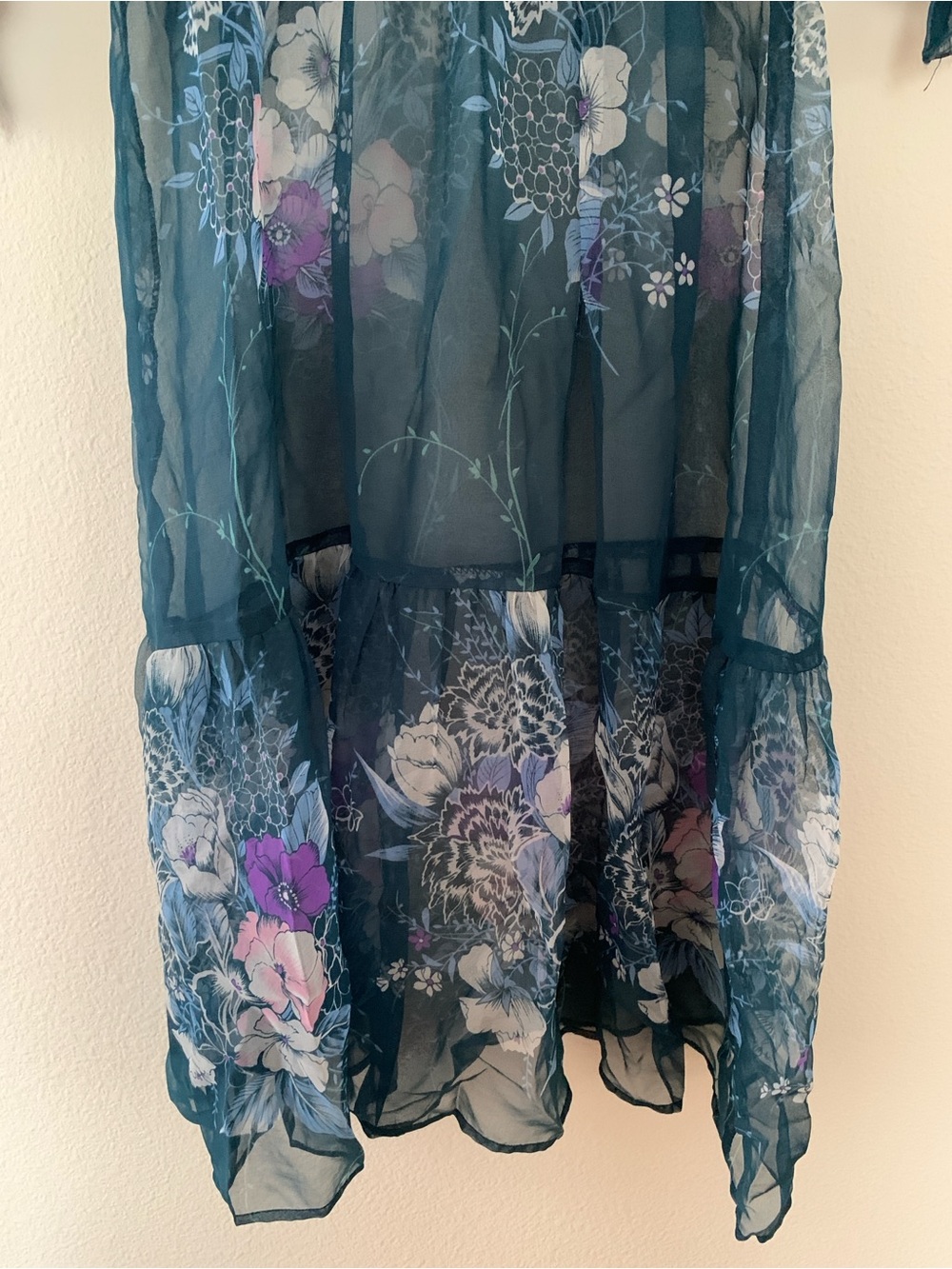 Sheer, Silk, Teal Dress with Ruffles & Flowers - Picture 4 of 8